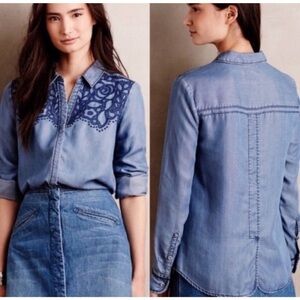 Anthropologie Holding Horses Canona Embroidered Chambray Blouse Medium
